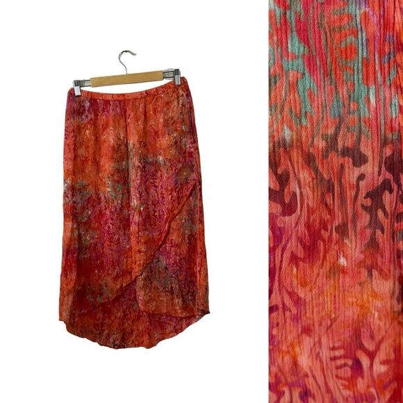 Lost River Large Skirt Batik Midi A-Line Boho Ethnic Rayon Elastic Waist Womens
